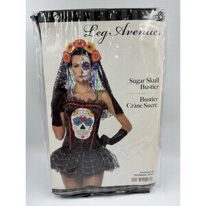 Leg Avenue Sexy Sugar Skull Bustier Corset Women's Halloween Party Costume Sz L